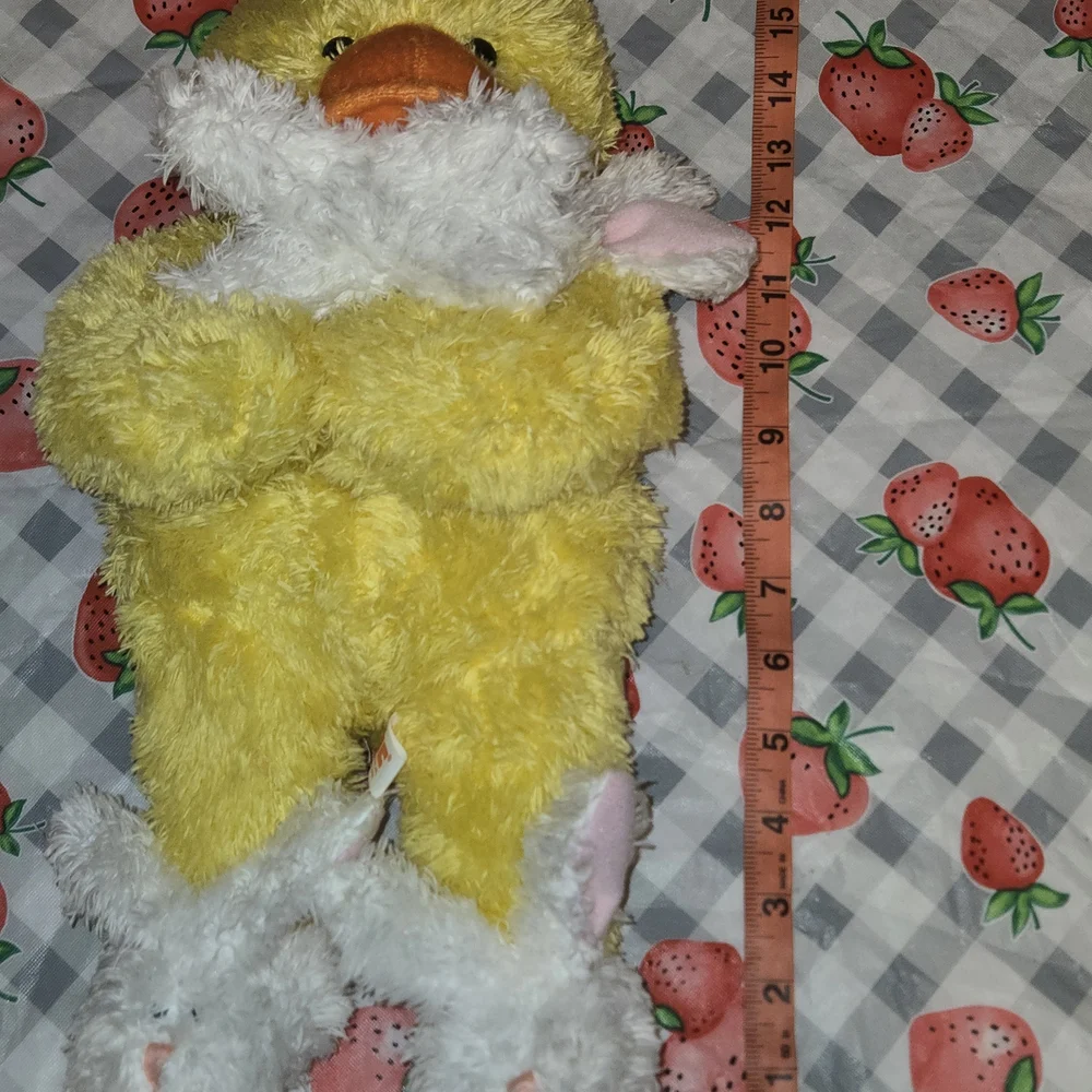 EASTER DUCK HOLDING RABBIT W/RABBIT SLIPPER SUPER FLUFFY SOFT BRIGHT BY PCB